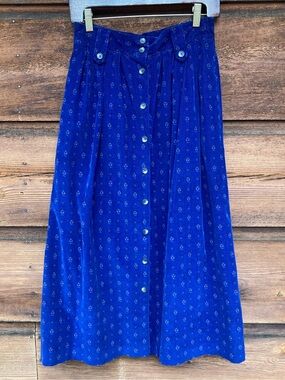 Corduroy Vintage Button-Front Midi Skirt